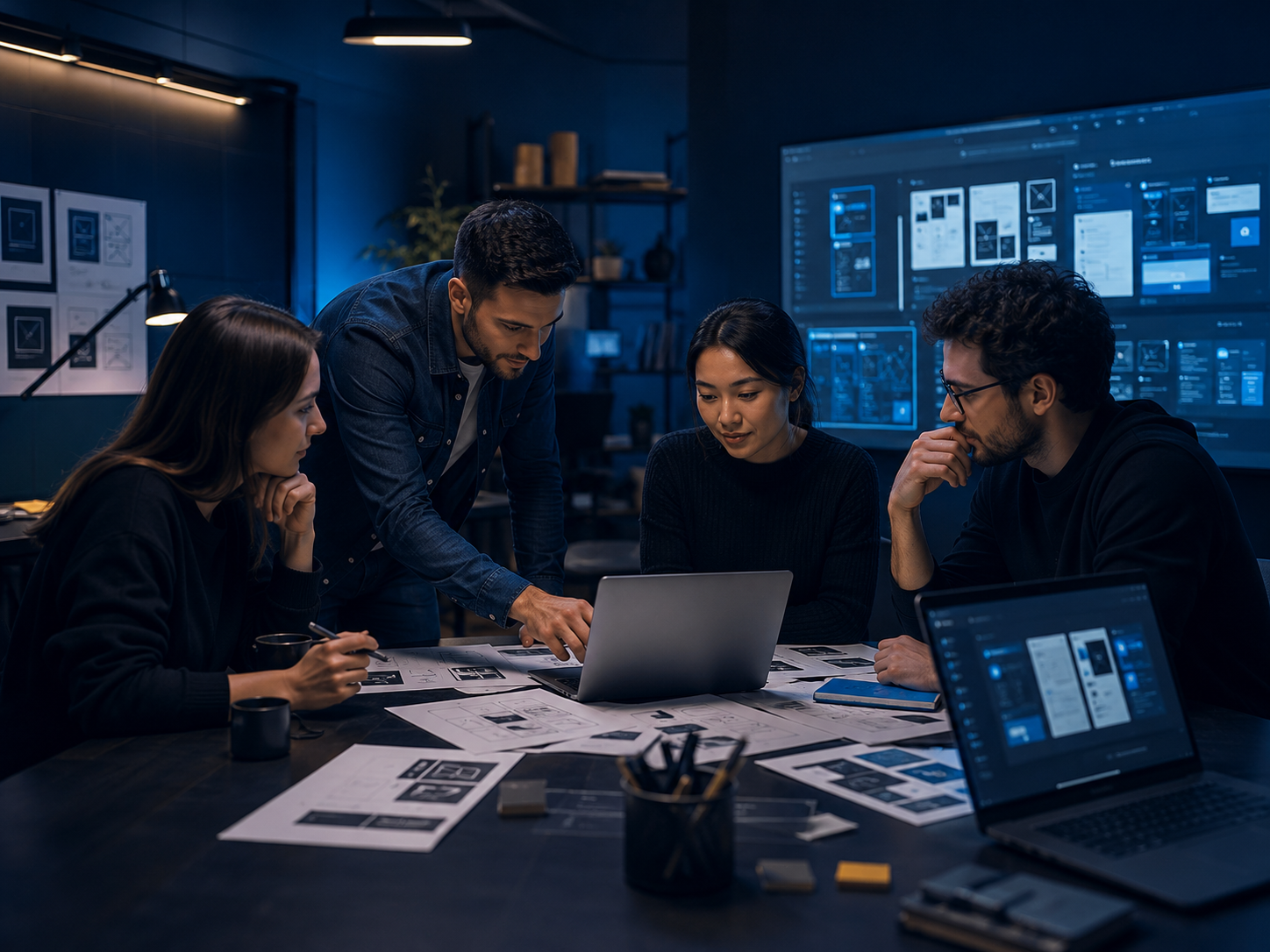 Team Aedifex al lavoro in uno studio moderno.